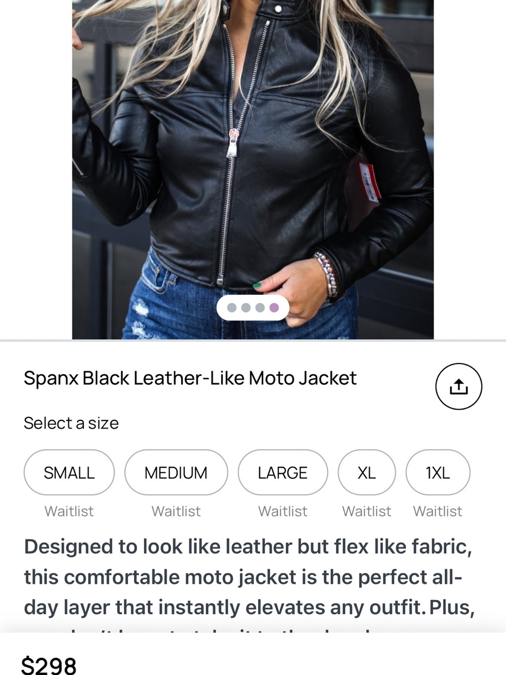 SPANX Washable Black Cropped Faux-Leather Moto Jacket